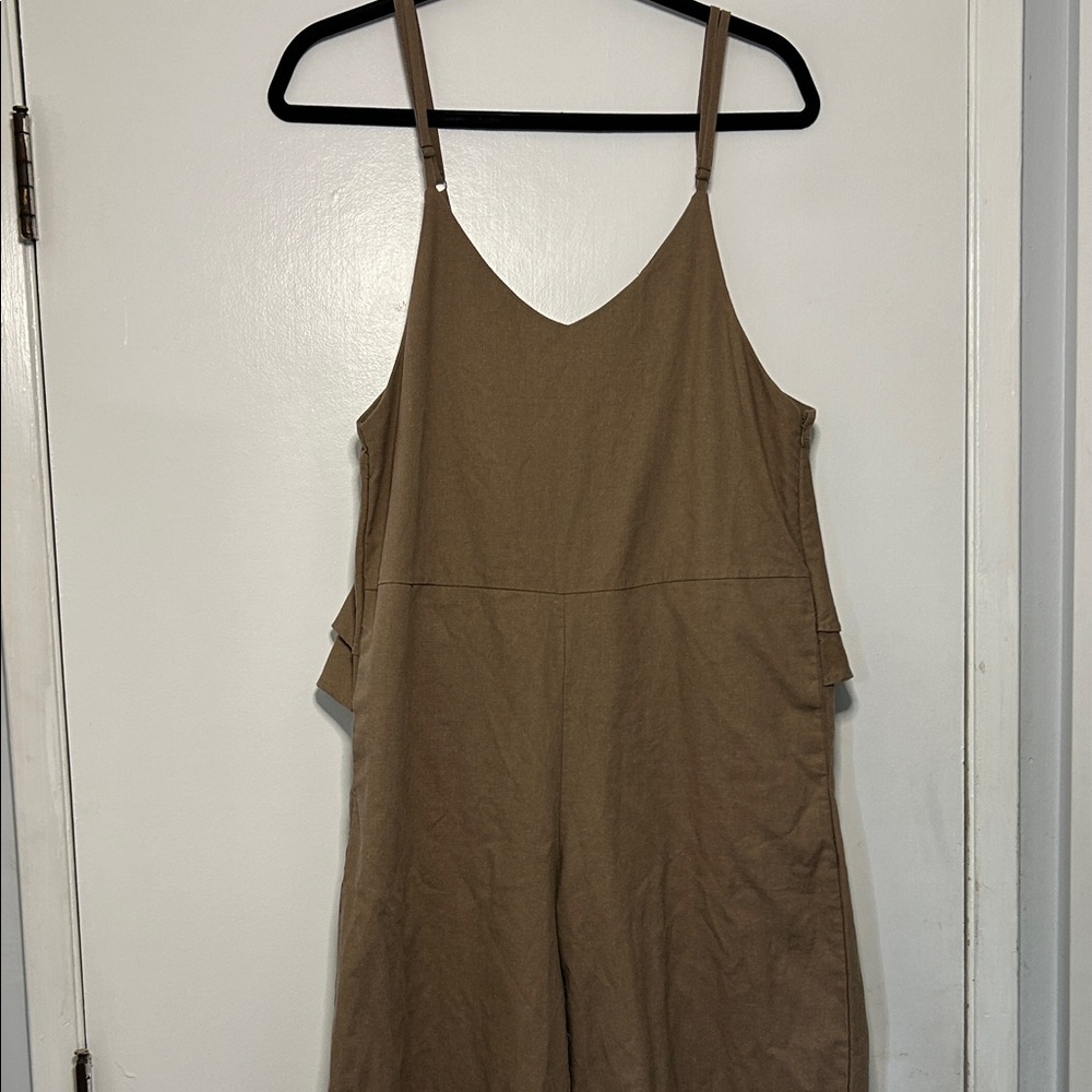 Elegant Khaki Jumpsuit Linen Cotton Blend Size M